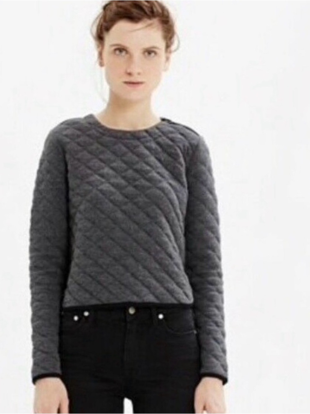 Madewell quilted crop sweater (charcoal)